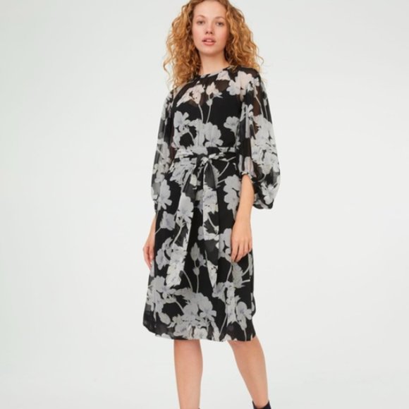 Club Monaco Linettah Dress Black with White Floral Print Size 0 - Picture 1 of 12